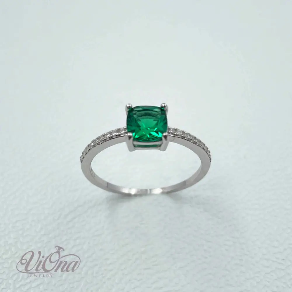Green Emerald CZ Ring – Cushion Cut 925 Silver Stamped | Viona