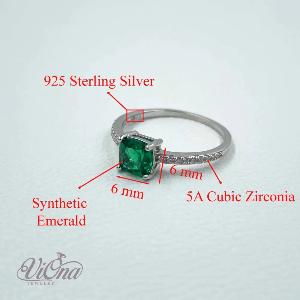 Green Emerald CZ Ring – Cushion Cut 925 Silver Stamped | Viona