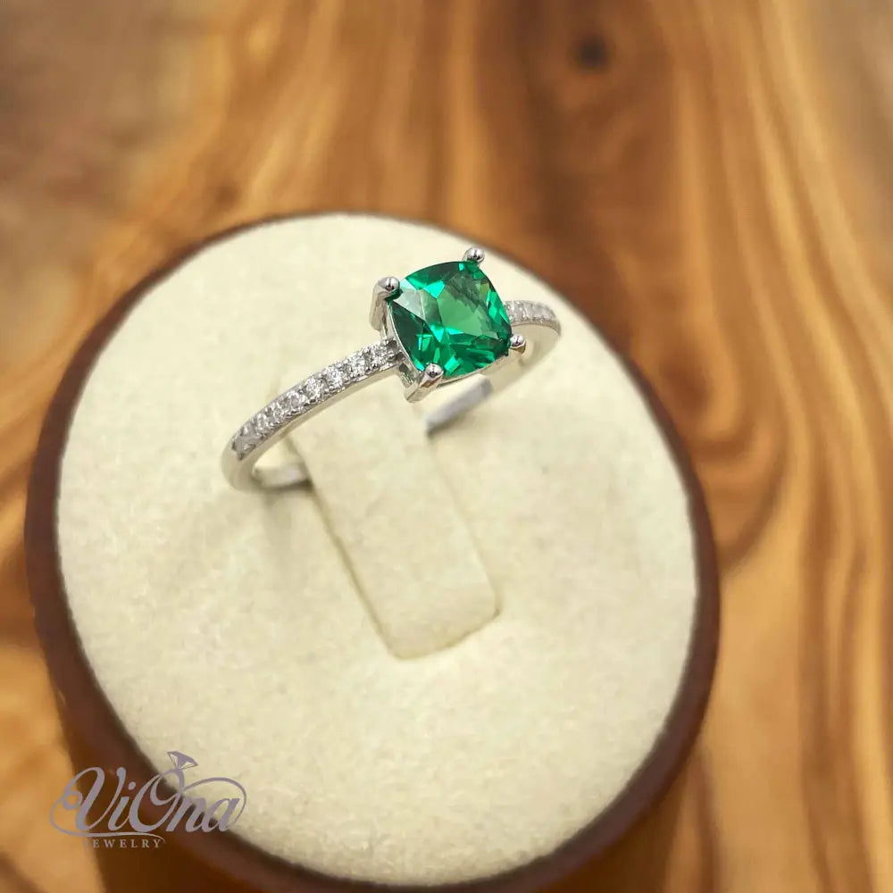 Green Emerald CZ Ring – Cushion Cut 925 Silver Stamped | Viona