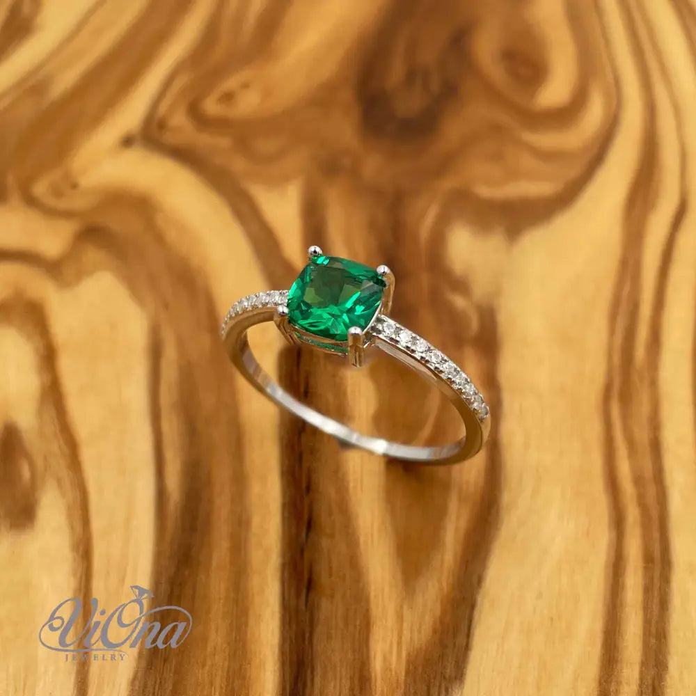 Green Emerald CZ Ring – Cushion Cut 925 Silver Stamped | Viona