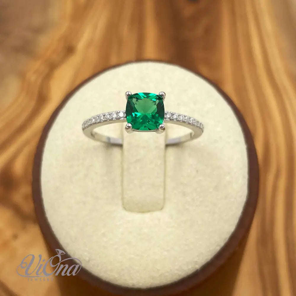 Green Emerald CZ Ring – Cushion Cut 925 Silver Stamped | Viona