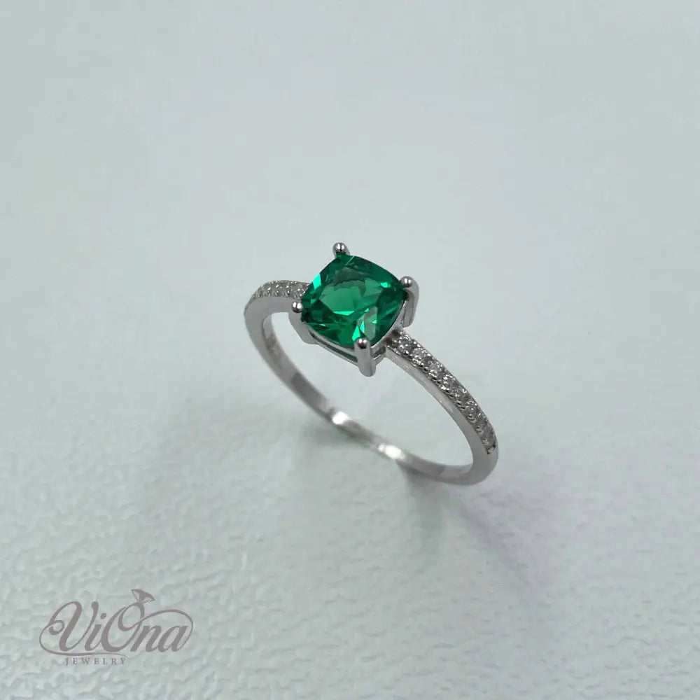 Green Emerald CZ Ring – Cushion Cut 925 Silver Stamped | Viona