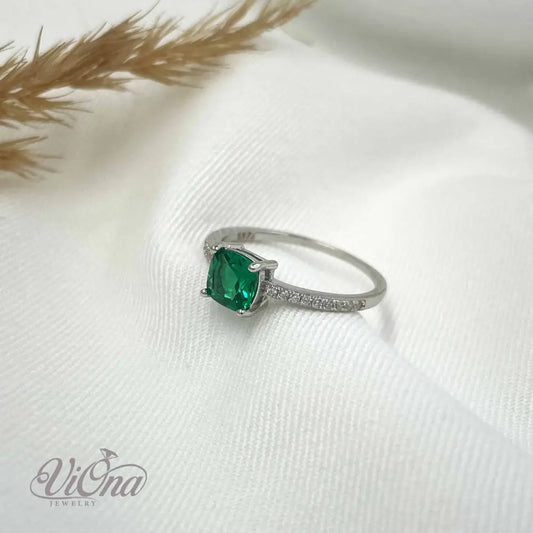 Green Emerald CZ Ring – Cushion Cut 925 Silver Stamped | Viona