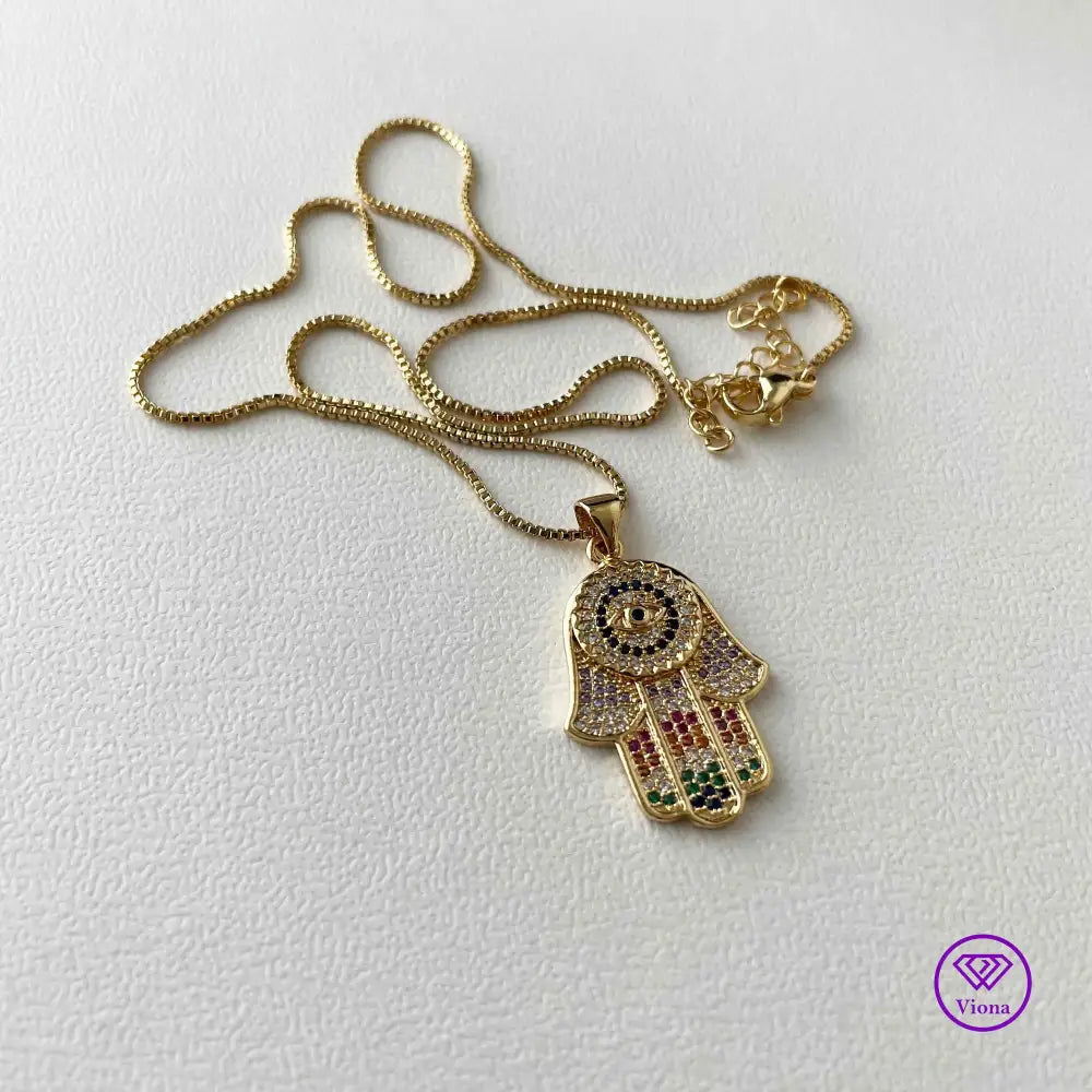 Hand of Fatima in Gold Color and evil eye with multi color decoration