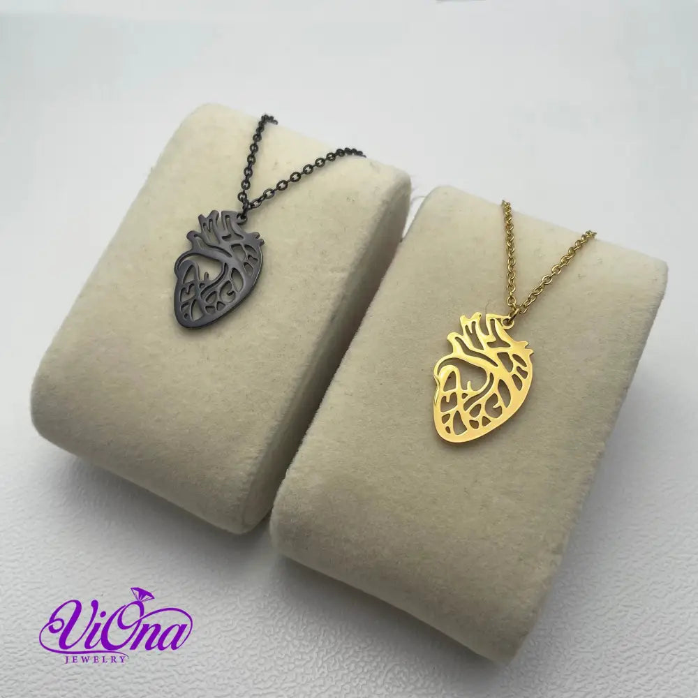 Heart Anatomy Necklace in Black and Gold Color with Adjustable Chain and High-Quality Anti-Rust Coating