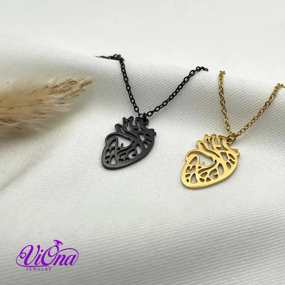 Heart Anatomy Necklace in Black and Gold Color with Adjustable Chain and High-Quality Anti-Rust Coating