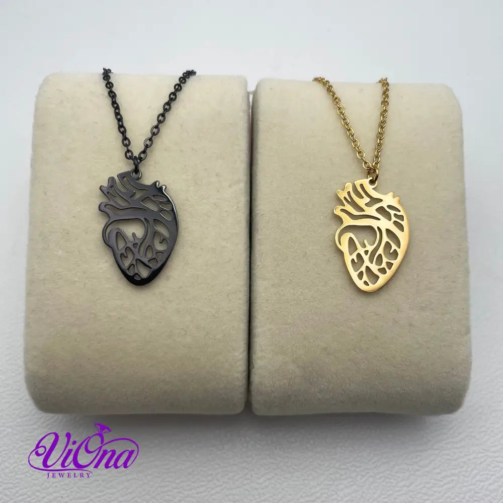 Heart Anatomy Necklace in Black and Gold Color with Adjustable Chain and High-Quality Anti-Rust Coating