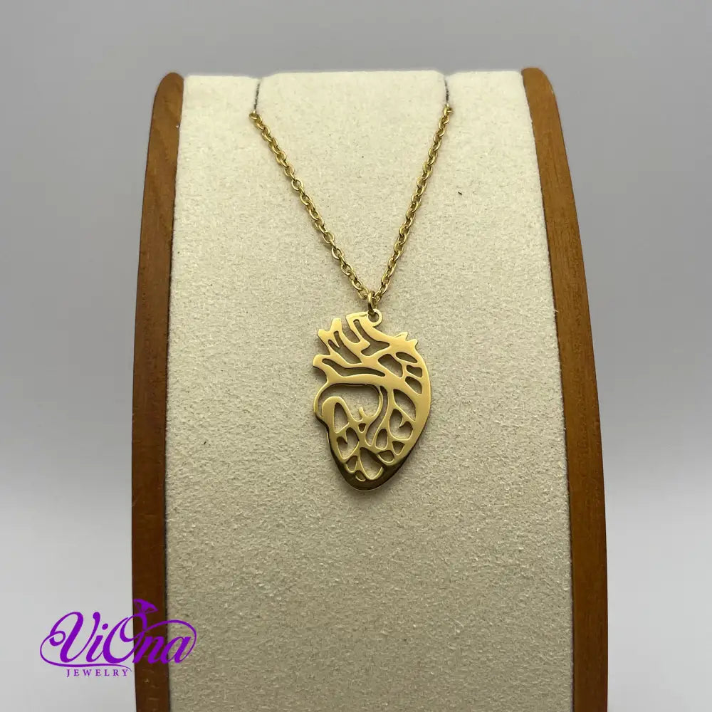 Heart Anatomy Necklace in Black and Gold Color with Adjustable Chain and High-Quality Anti-Rust Coating