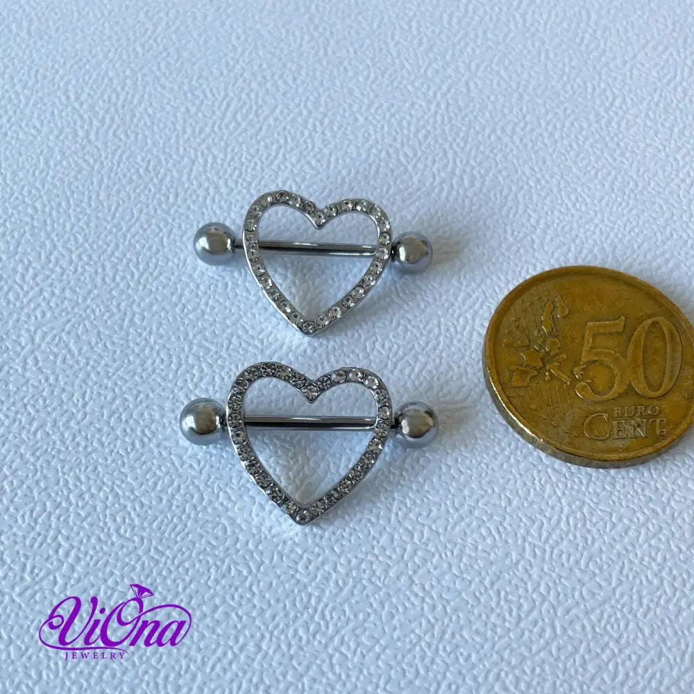 Hollow Heart Nipple Piercing in pair, from Anti Rust and Tarnish Stainless Steel, 14 G