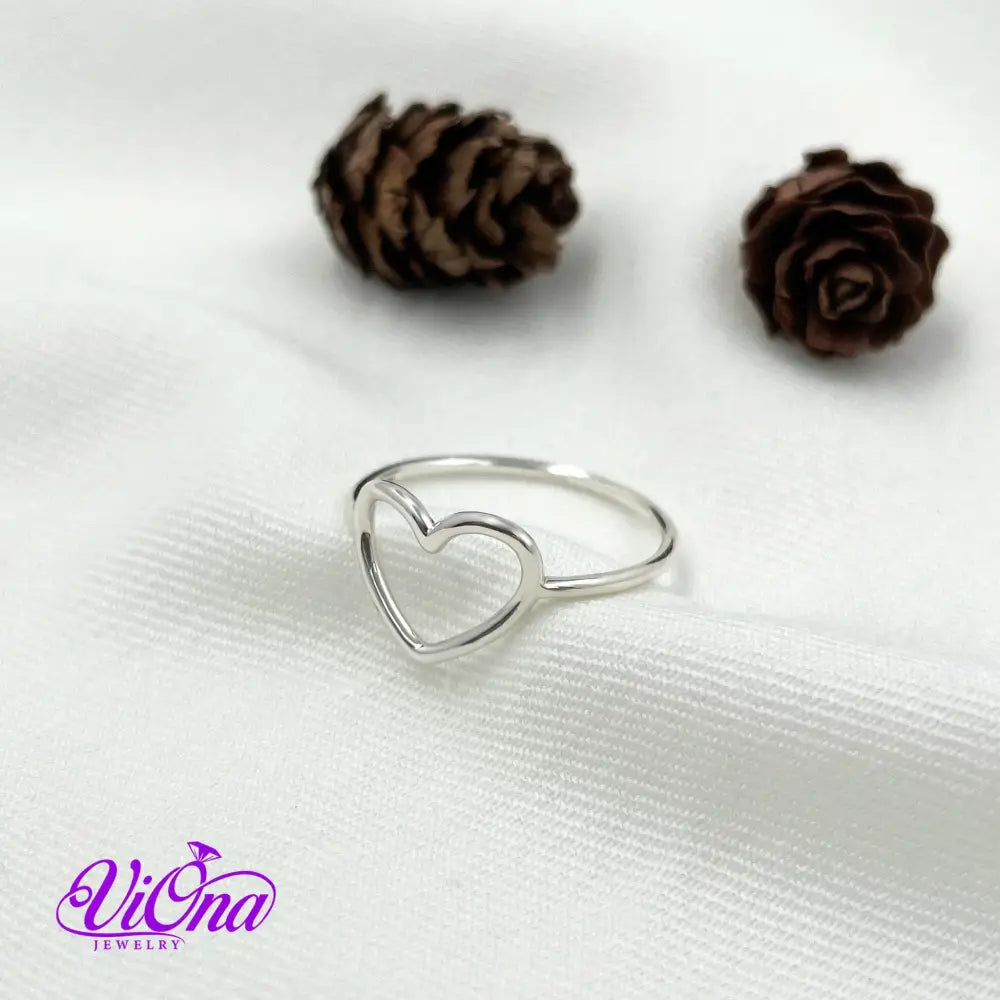 Hollow Heart Outline Ring from 925 Sterling Silver with Simple Minimalist Design