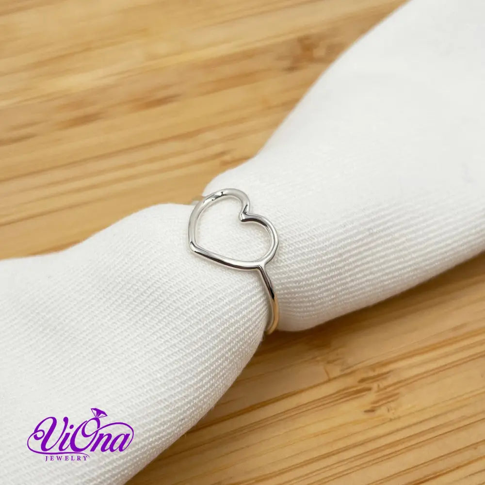 Hollow Heart Outline Ring from 925 Sterling Silver with Simple Minimalist Design