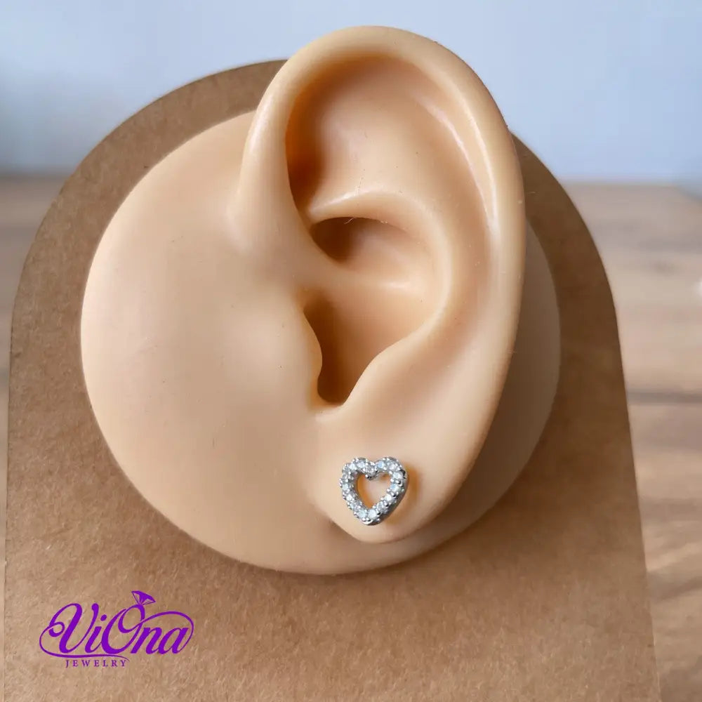 Hollow Heart Stud Earrings with Decorated CZ Stones from 925 Sterling Silver