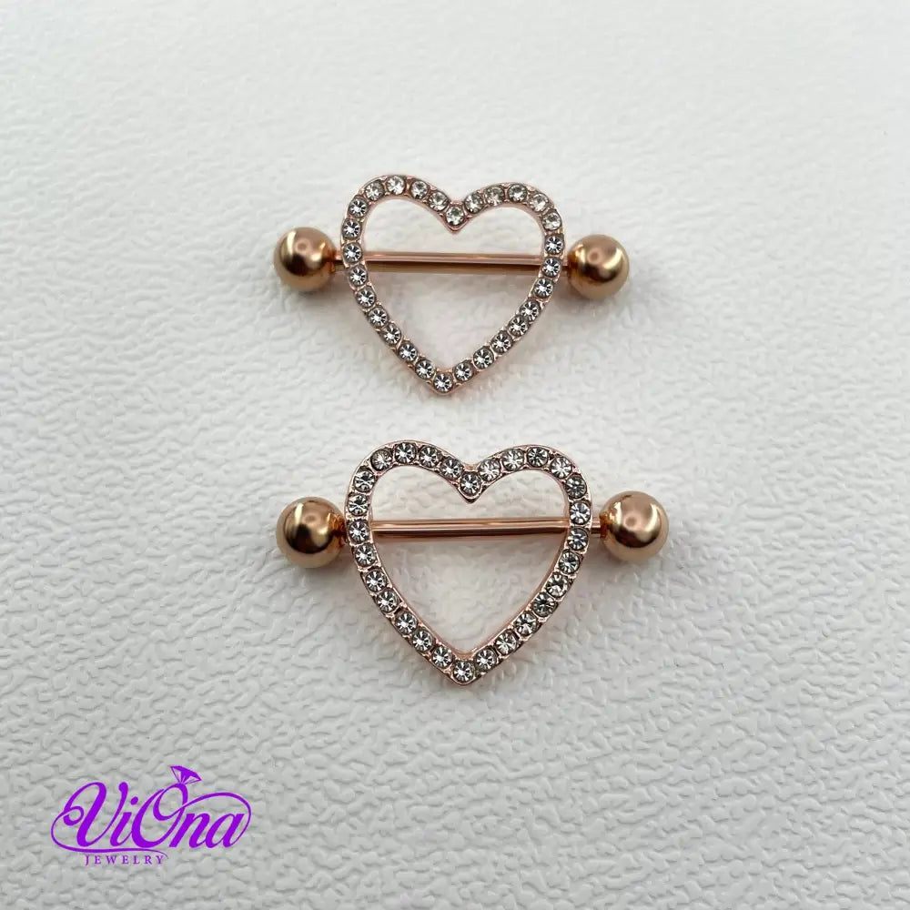 Hollow Rosegold Heart Piercing for Ears and Nipples in pair from Anti Rust and Tarnish Surgical Steel, 14 G