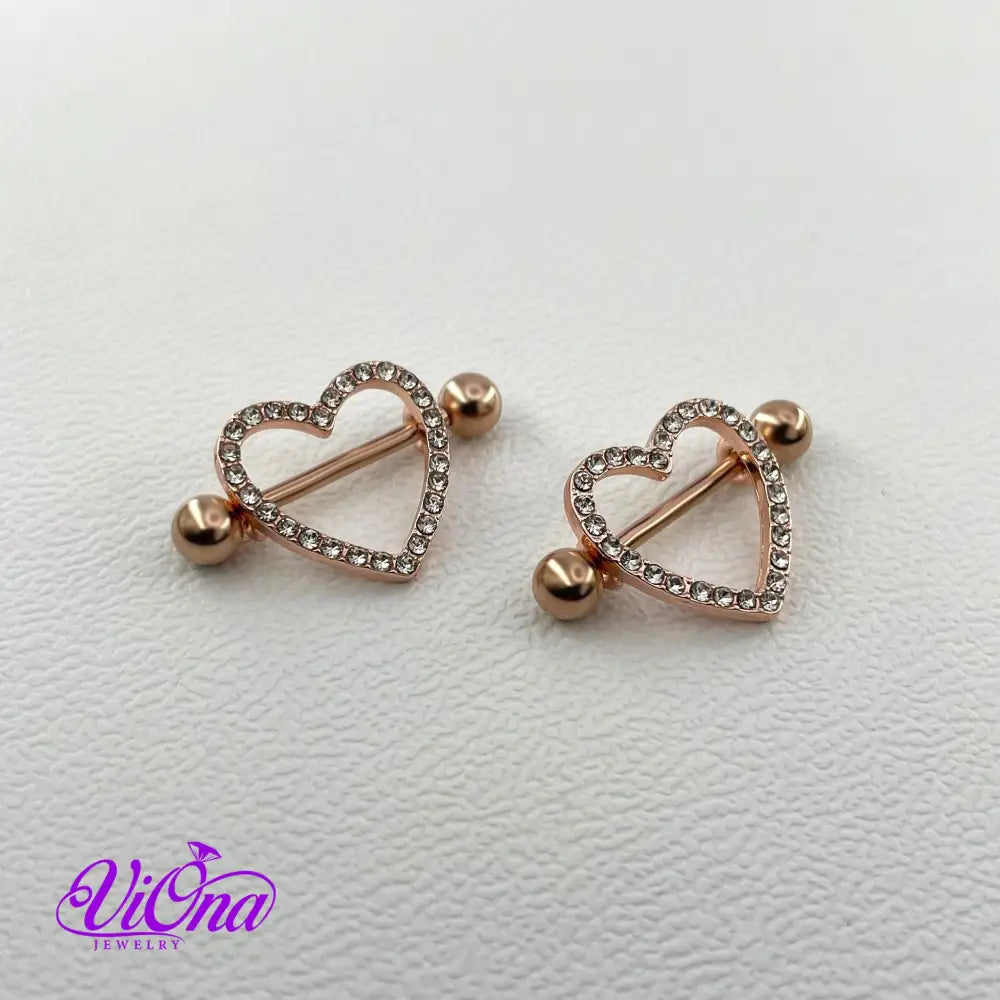 Hollow Rosegold Heart Piercing for Ears and Nipples in pair from Anti Rust and Tarnish Surgical Steel, 14 G