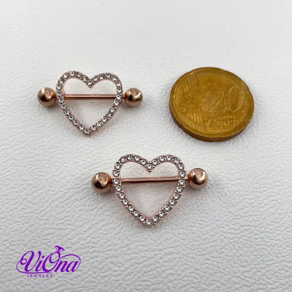 Hollow Rosegold Heart Piercing for Ears and Nipples in pair from Anti Rust and Tarnish Surgical Steel, 14 G