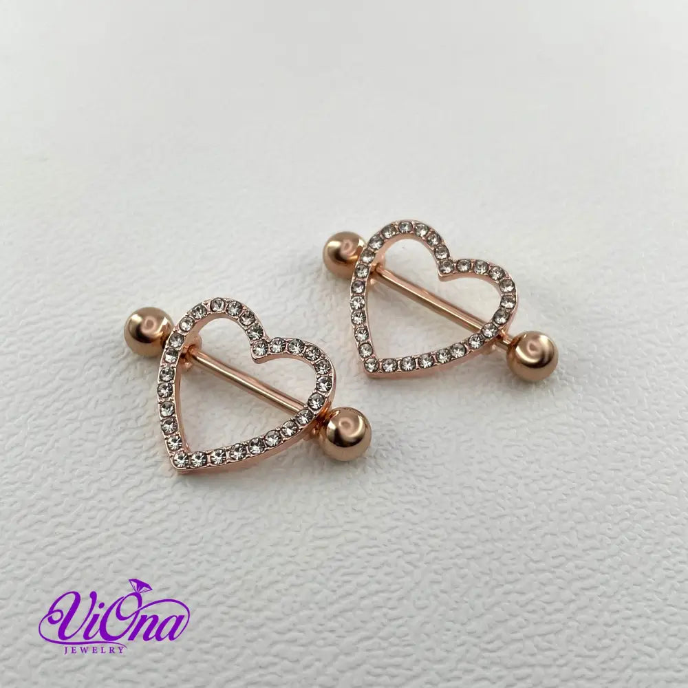 Hollow Rosegold Heart Piercing for Ears and Nipples in pair from Anti Rust and Tarnish Surgical Steel, 14 G