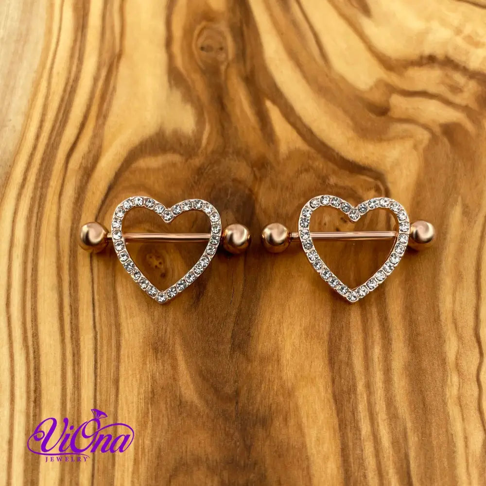 Hollow Rosegold Heart Piercing for Ears and Nipples in pair from Anti Rust and Tarnish Surgical Steel, 14 G