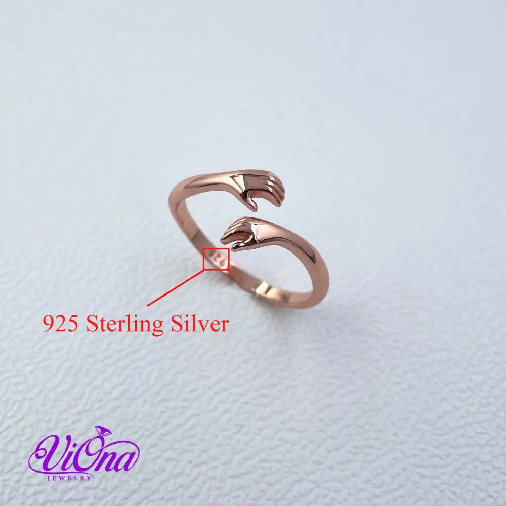 Hug Ring from 925 Sterling Silver in Silver Rosegold and Gold-Plated Silver Stamped - Rose gold