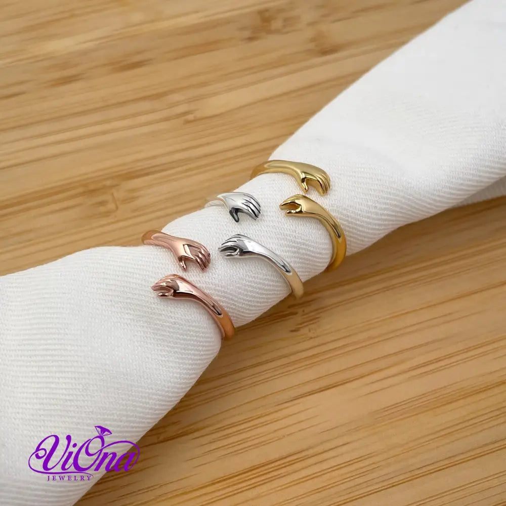 Hug Ring from 925 Sterling Silver in Silver Rosegold and Gold-Plated Silver Stamped