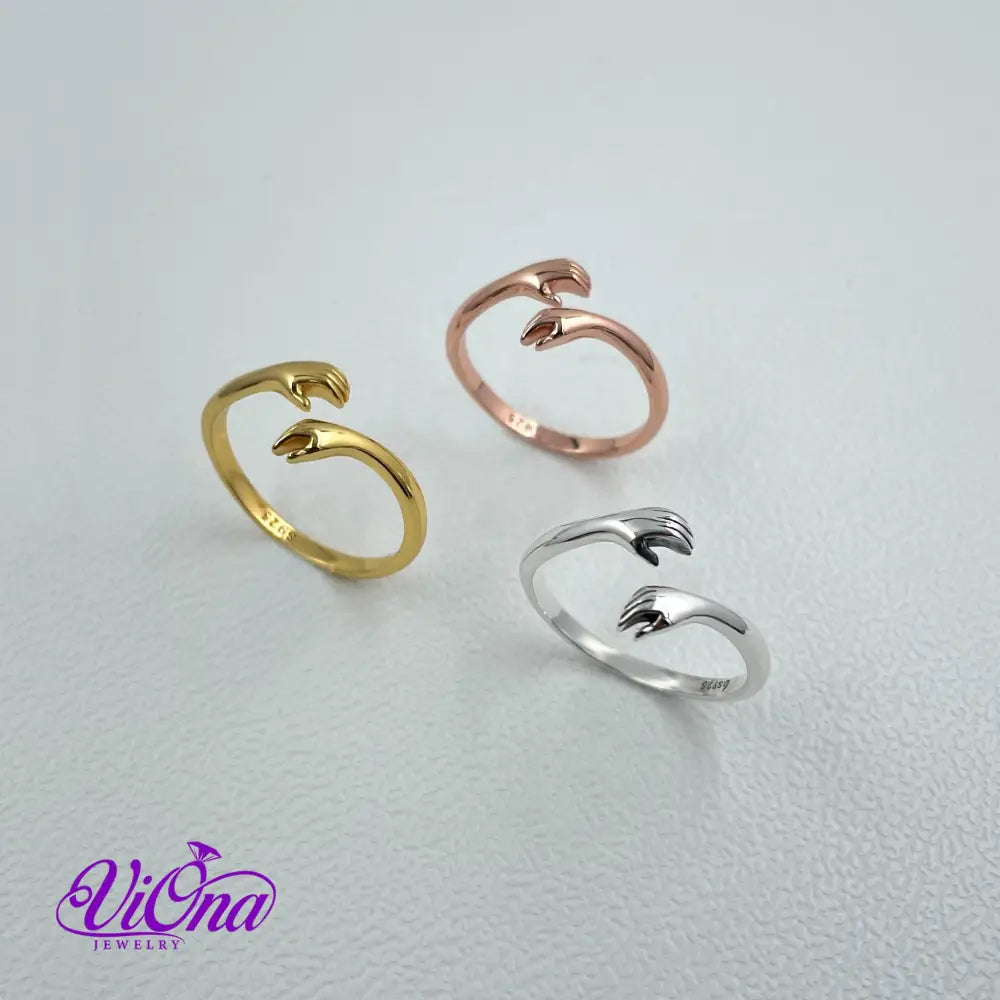 Hug Ring from 925 Sterling Silver in Silver Rosegold and Gold-Plated Silver Stamped