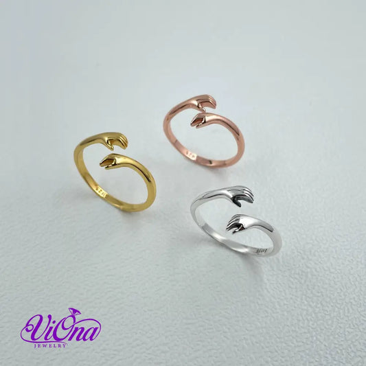 Hug Ring from 925 Sterling Silver in Silver Rosegold and Gold-Plated Silver Stamped