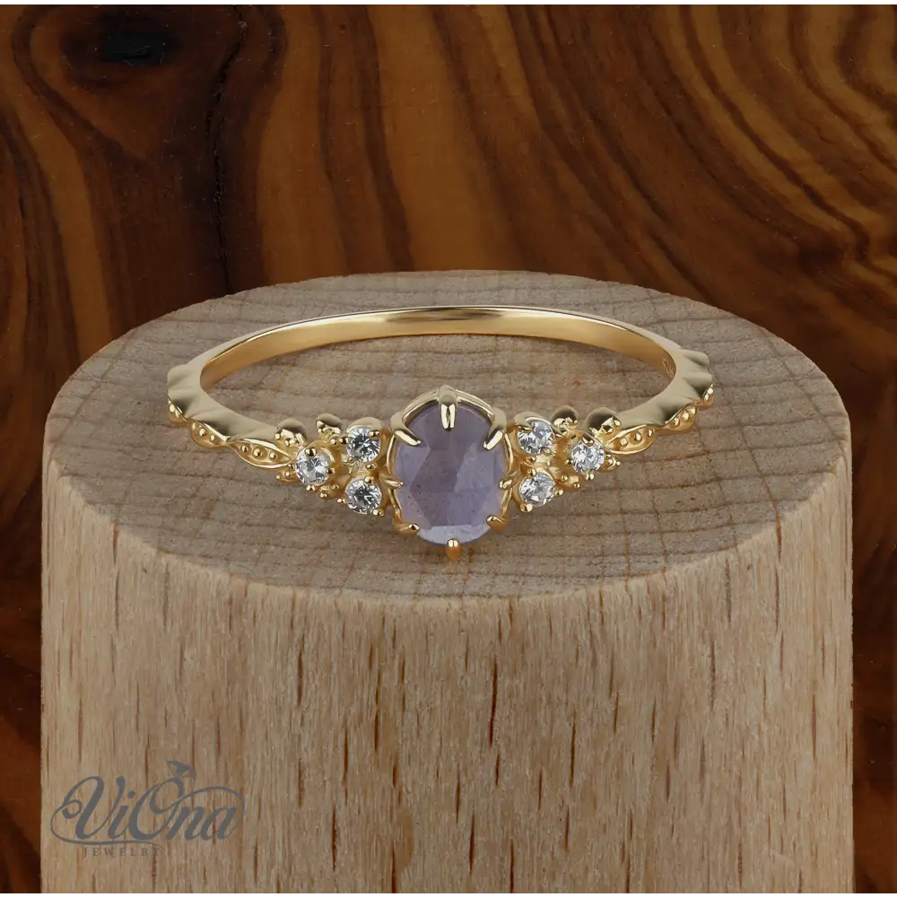 Labradorite Ring – Natural Oval Gemstone with Side Stones