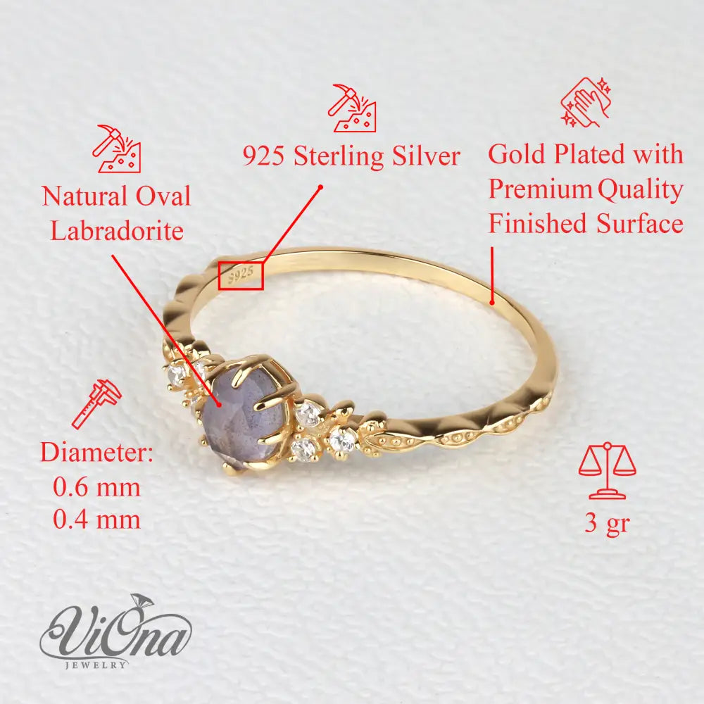 Labradorite Ring – Natural Oval Gemstone with Side Stones