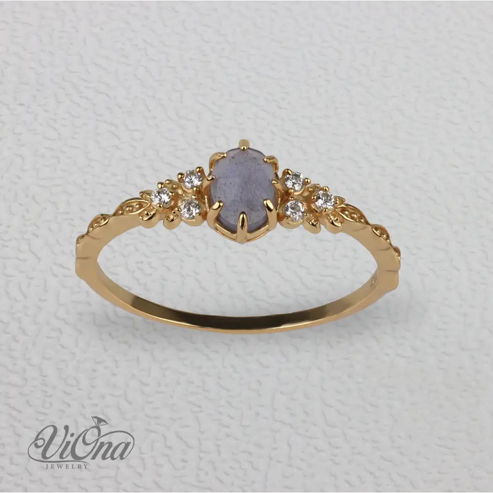 Labradorite Ring – Natural Oval Gemstone with Side Stones