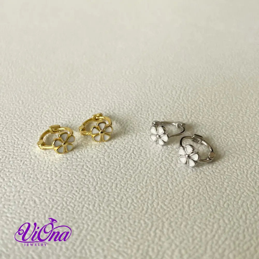 Minimalist Flower Ear Buckle Earrings from 925 Sterling Silver, Silver and Gold Plated