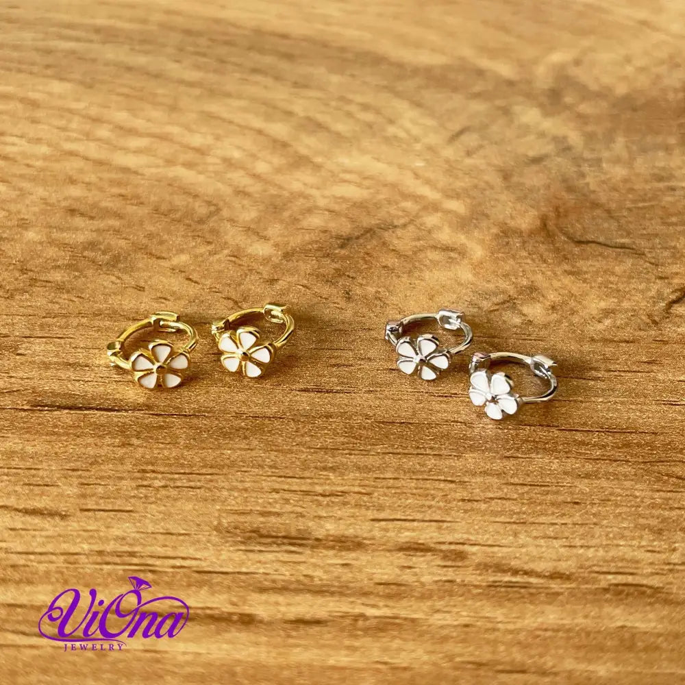 Minimalist Flower Ear Buckle Earrings from 925 Sterling Silver, Silver and Gold Plated