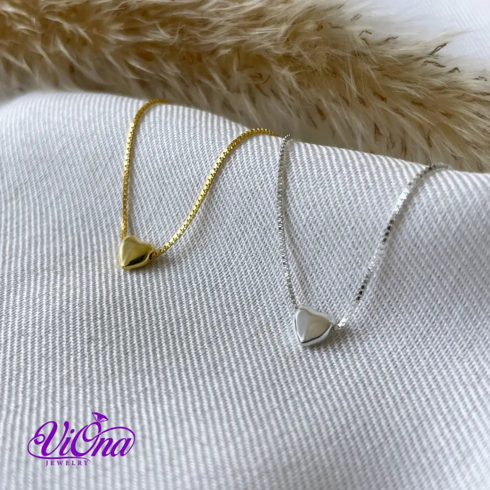 Minimalist Heart Necklace from 925 Sterling Silver in both Gold Plated and Original Silver Color