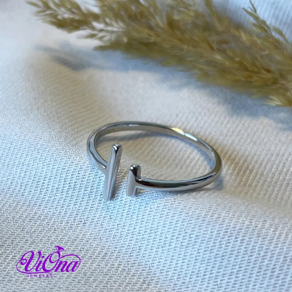 Minimalist Parallel Bars Open Ring from pure 925 Sterling Silver, Stamped