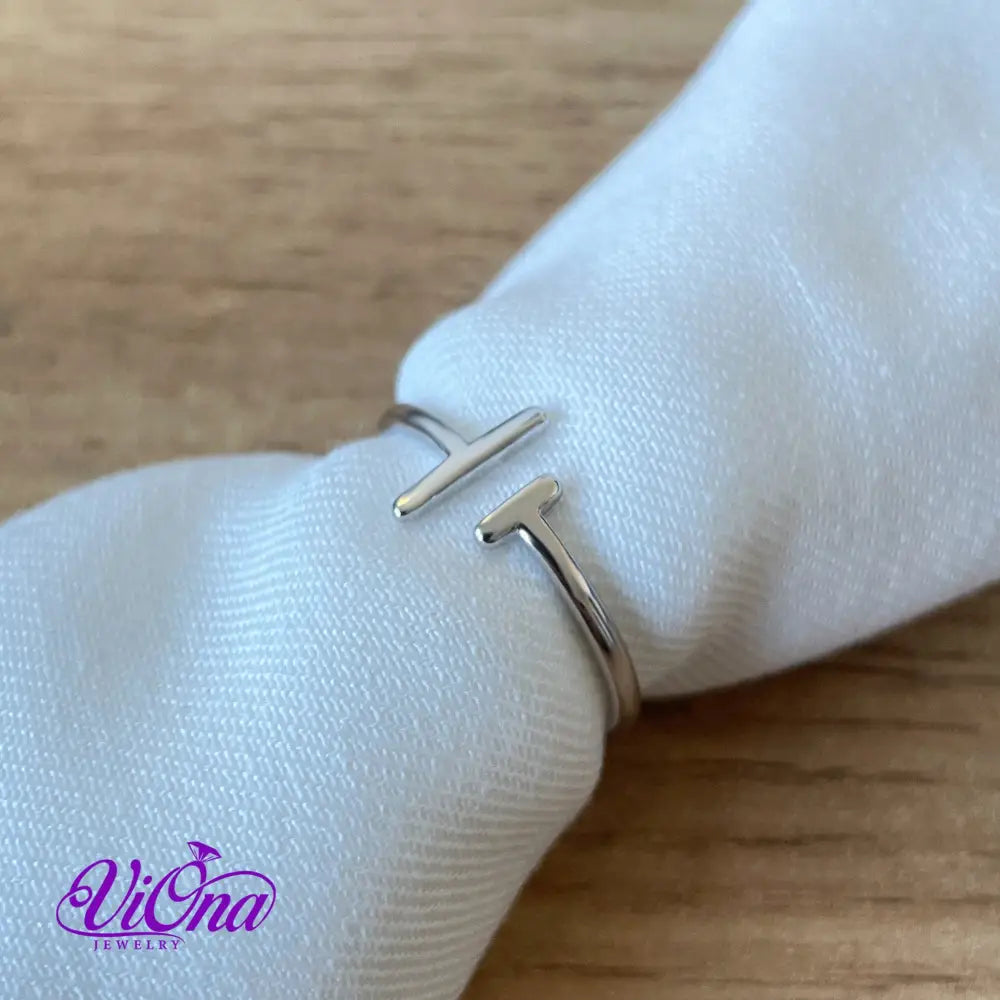 Minimalist Parallel Bars Open Ring from pure 925 Sterling Silver, Stamped