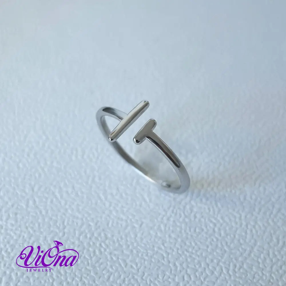 Minimalist Parallel Bars Open Ring from pure 925 Sterling Silver, Stamped