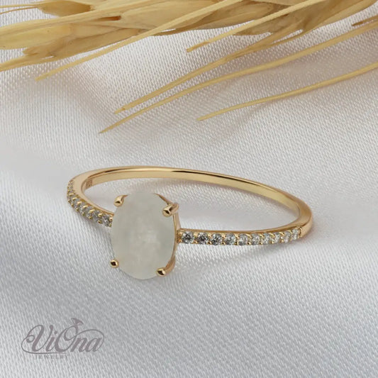 Moonstone Ring – Natural Gemstone CZ Accents 925 Silver | Viona