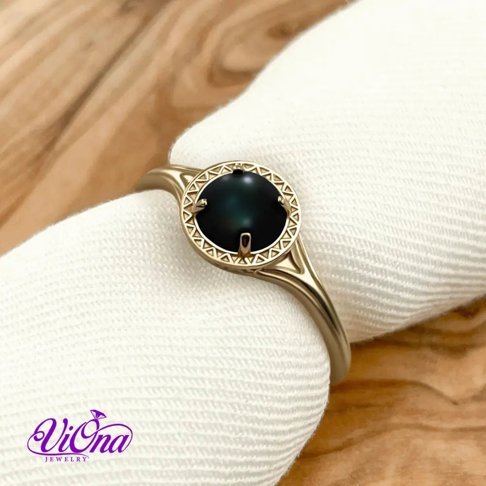 Natural Black Onyx Ring in 925 Sterling Silver, Gold-Plated with Round Cut, Root Chakra Harmony