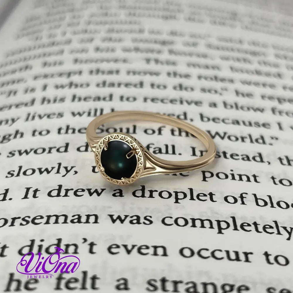 Natural Black Onyx Ring in 925 Sterling Silver, Gold-Plated with Round Cut, Root Chakra Harmony