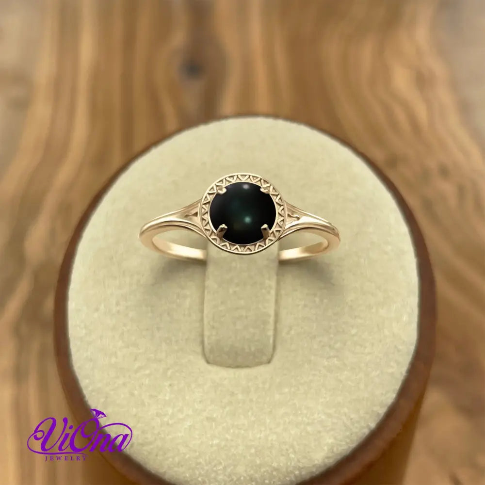 Natural Black Onyx Ring in 925 Sterling Silver, Gold-Plated with Round Cut, Root Chakra Harmony