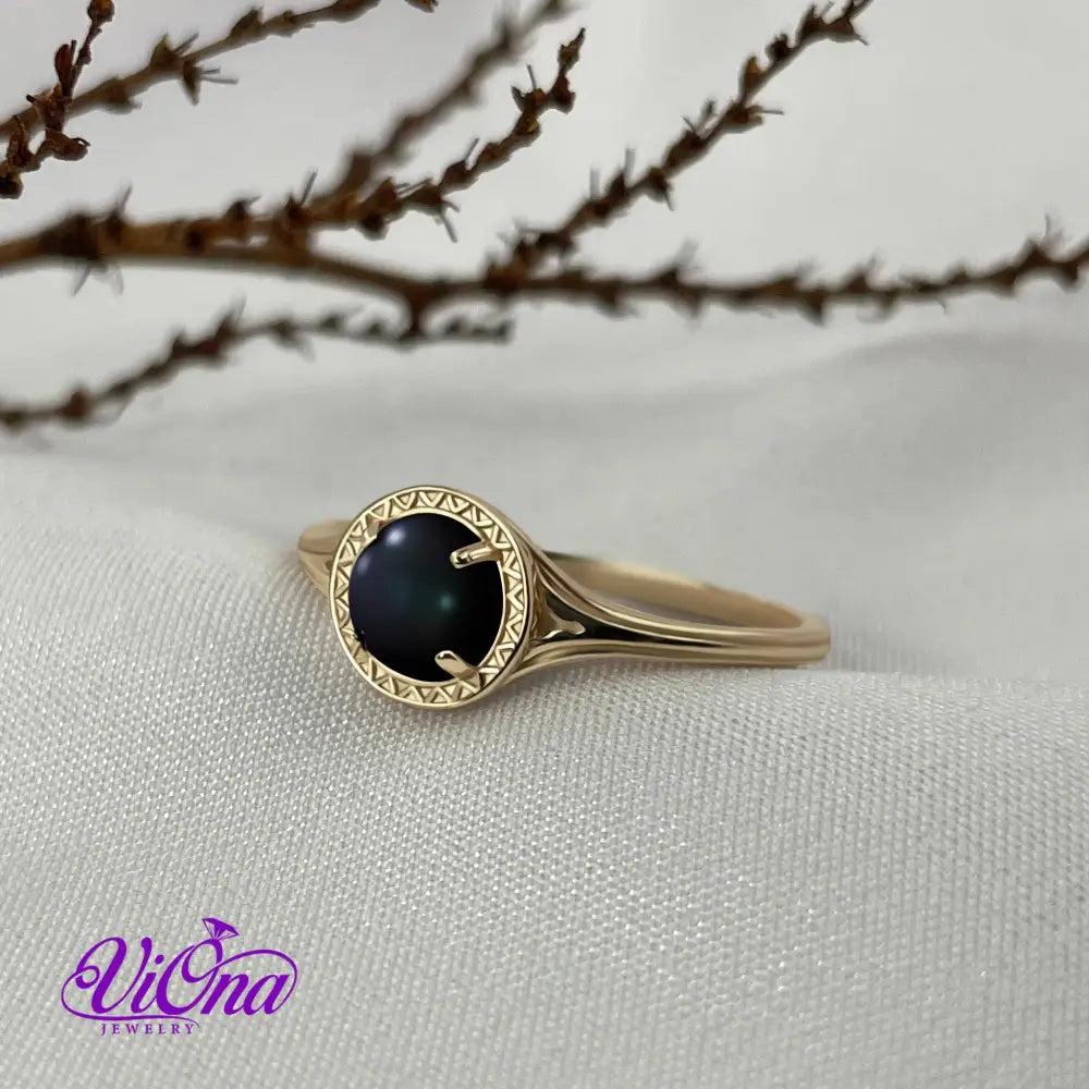 Natural Black Onyx Ring in 925 Sterling Silver, Gold-Plated with Round Cut, Root Chakra Harmony