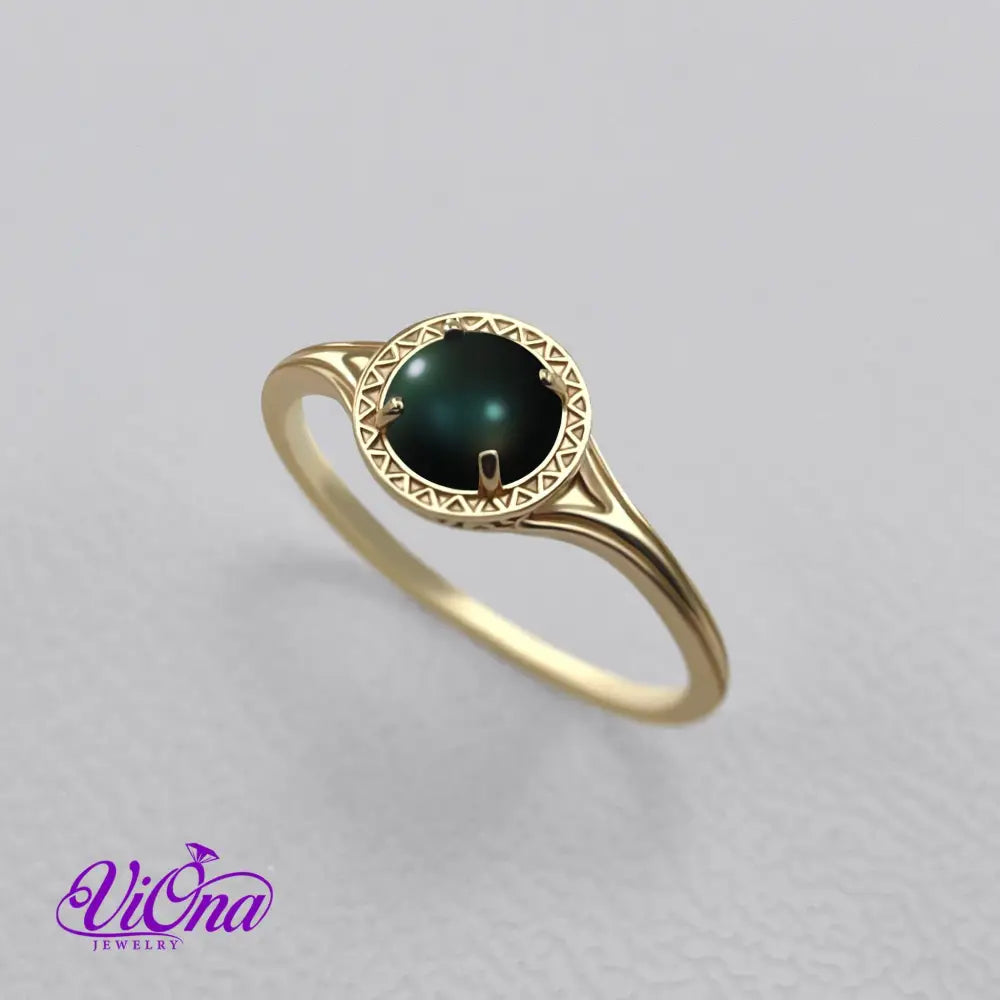 Natural Black Onyx Ring in 925 Sterling Silver, Gold-Plated with Round Cut, Root Chakra Harmony