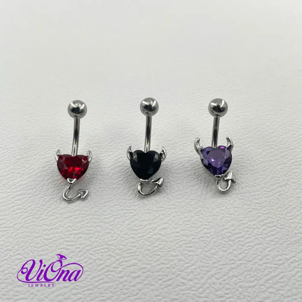 Navel and Belly Button Piercing - Heart-Shaped Gothic Style (Black, Red, Purple) - Anti-Rust, Anti-Allergy Stainless Steel