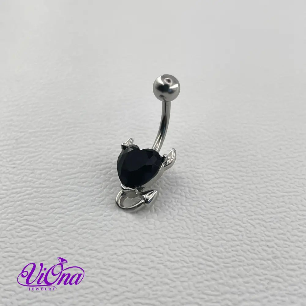 Navel and Belly Button Piercing - Heart-Shaped Gothic Style (Black, Red, Purple) - Anti-Rust, Anti-Allergy Stainless Steel