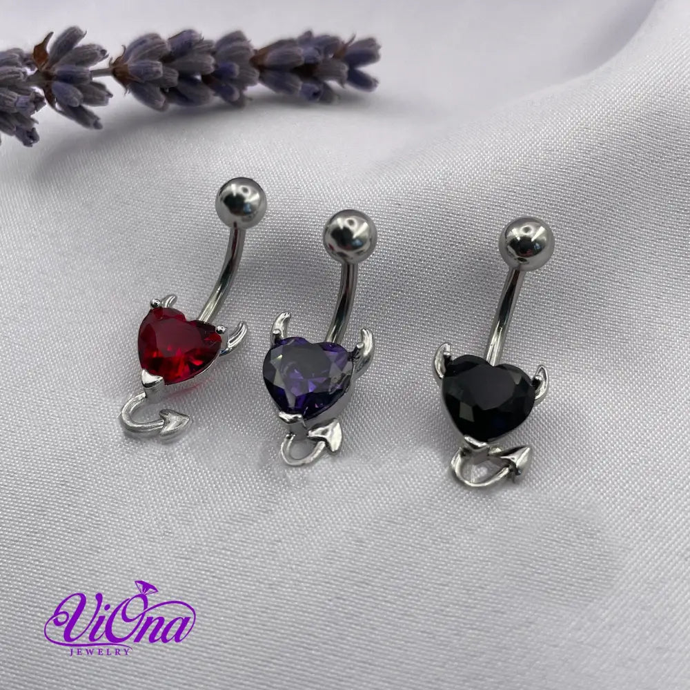 Navel and Belly Button Piercing - Heart-Shaped Gothic Style (Black, Red, Purple) - Anti-Rust, Anti-Allergy Stainless Steel