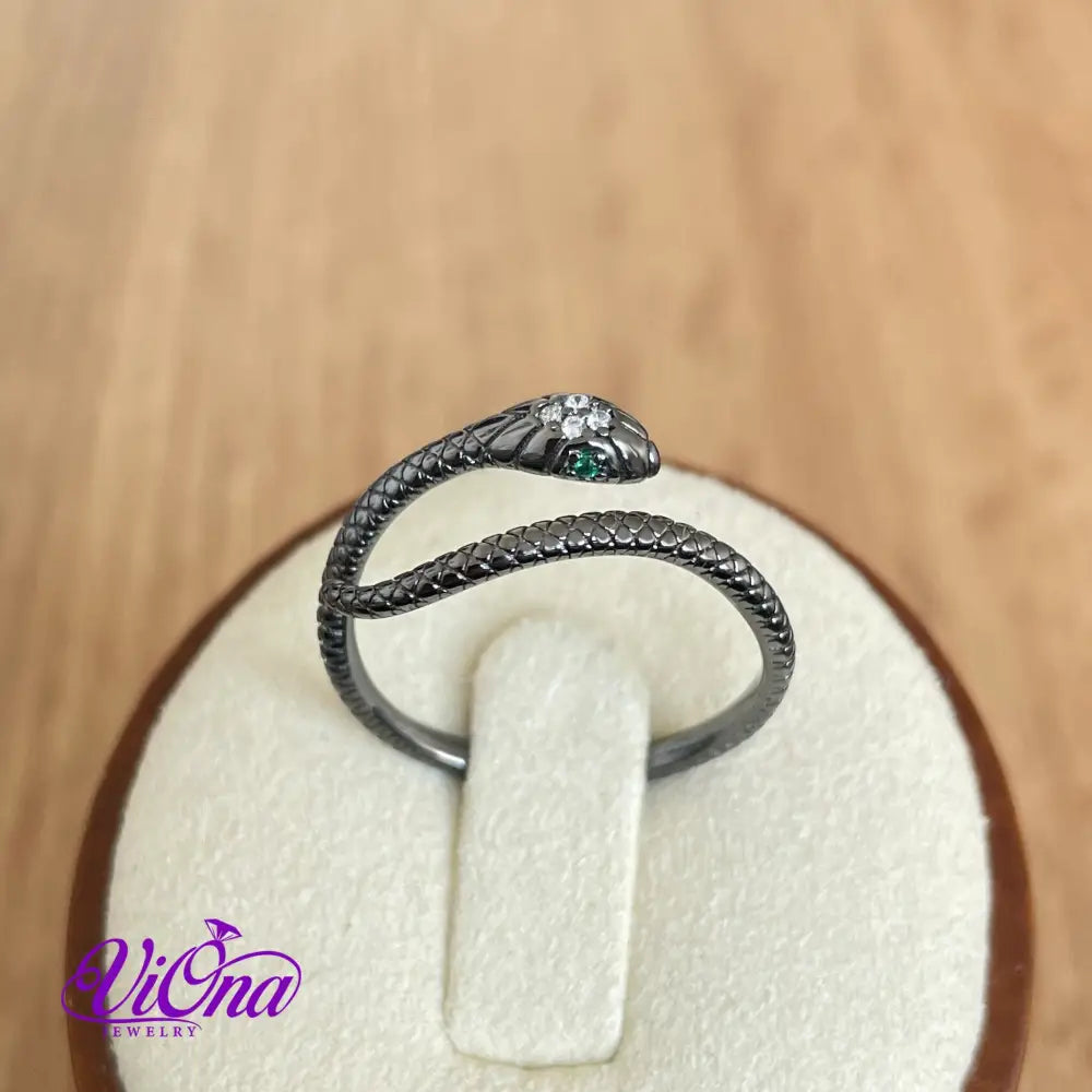 Open Snake Ring from 925 Sterling Silver with Green CZ and Platinum Plated in Gold, Silver, Rosegold and Black