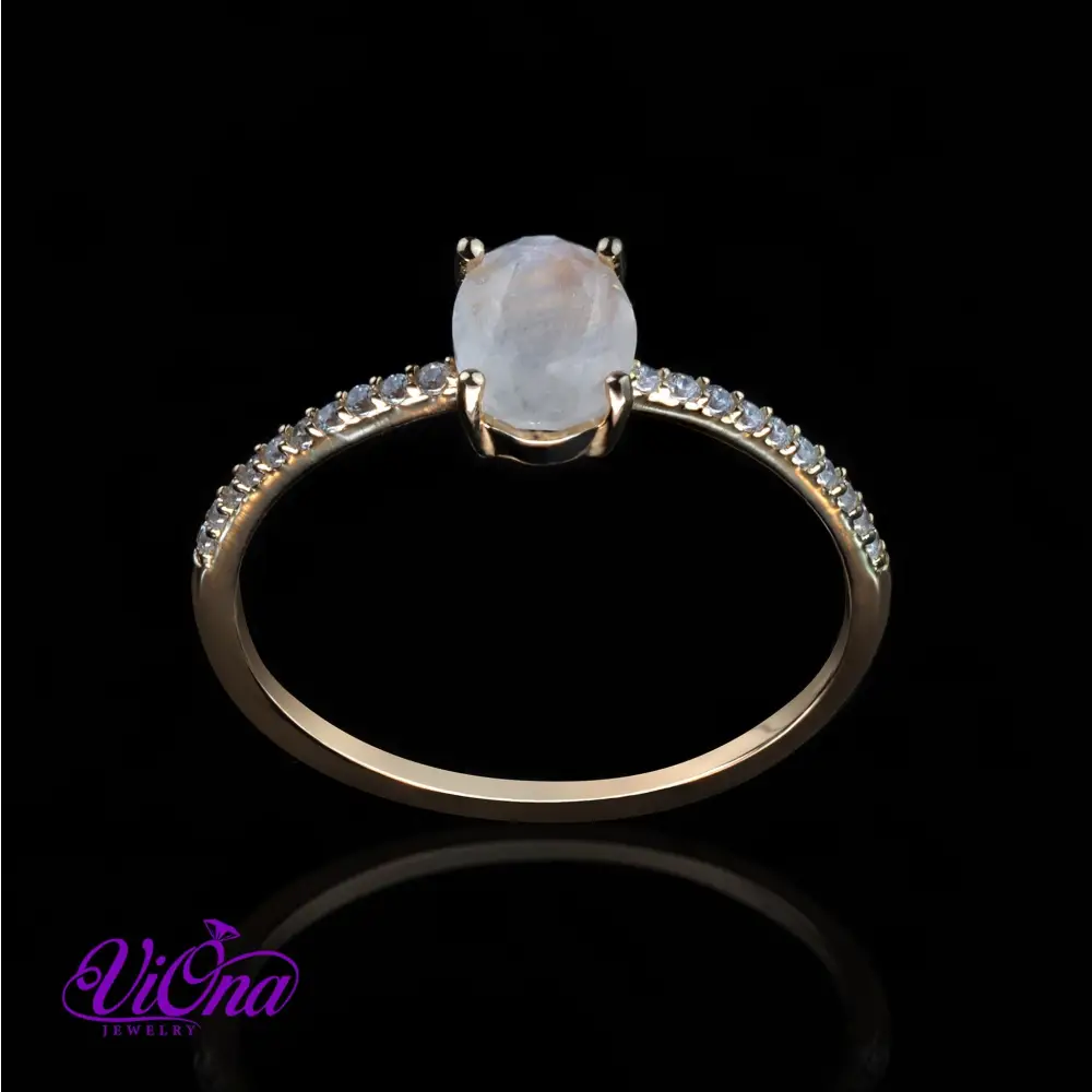 Oval Natural Moonstone Ring in Gold-Plated 925 Sterling Silver with Cubic Zirconia Accents - Spiritual Bohemian Elegance