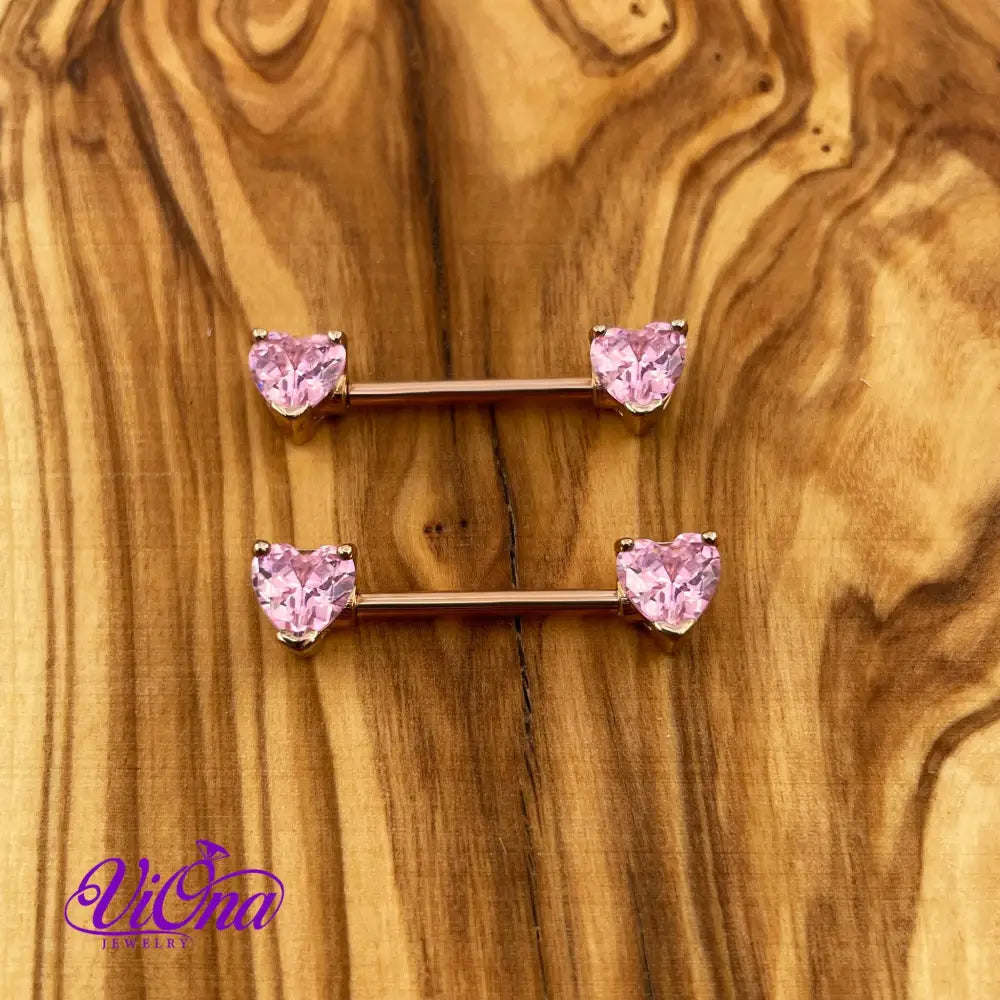 Pink Ear and Nipple Heart Piercing in pair from Anti rust and tarnish Rosegold 14G 316 L Surgical Steel