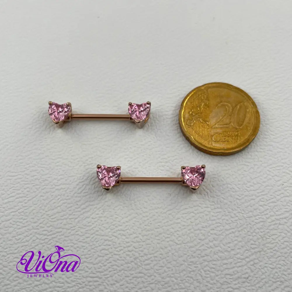 Pink Ear and Nipple Heart Piercing in pair from Anti rust and tarnish Rosegold 14G 316 L Surgical Steel