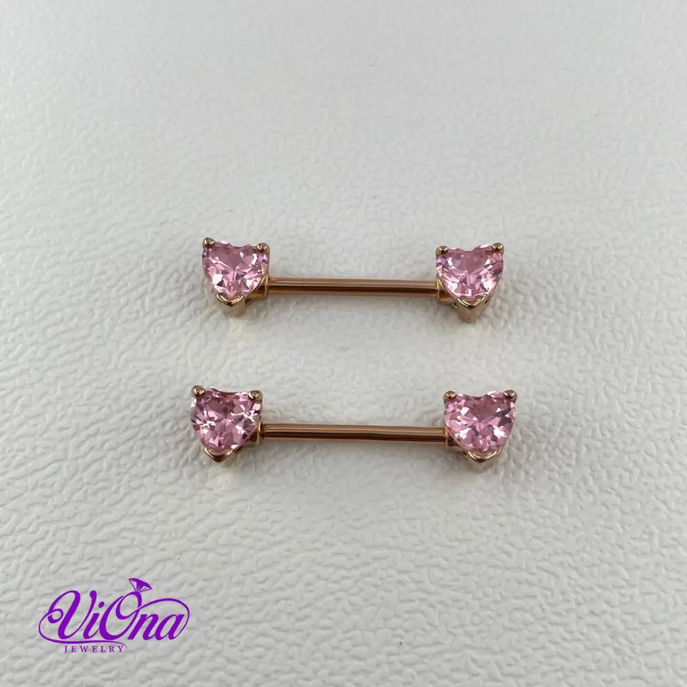 Pink Ear and Nipple Heart Piercing in pair from Anti rust and tarnish Rosegold 14G 316 L Surgical Steel