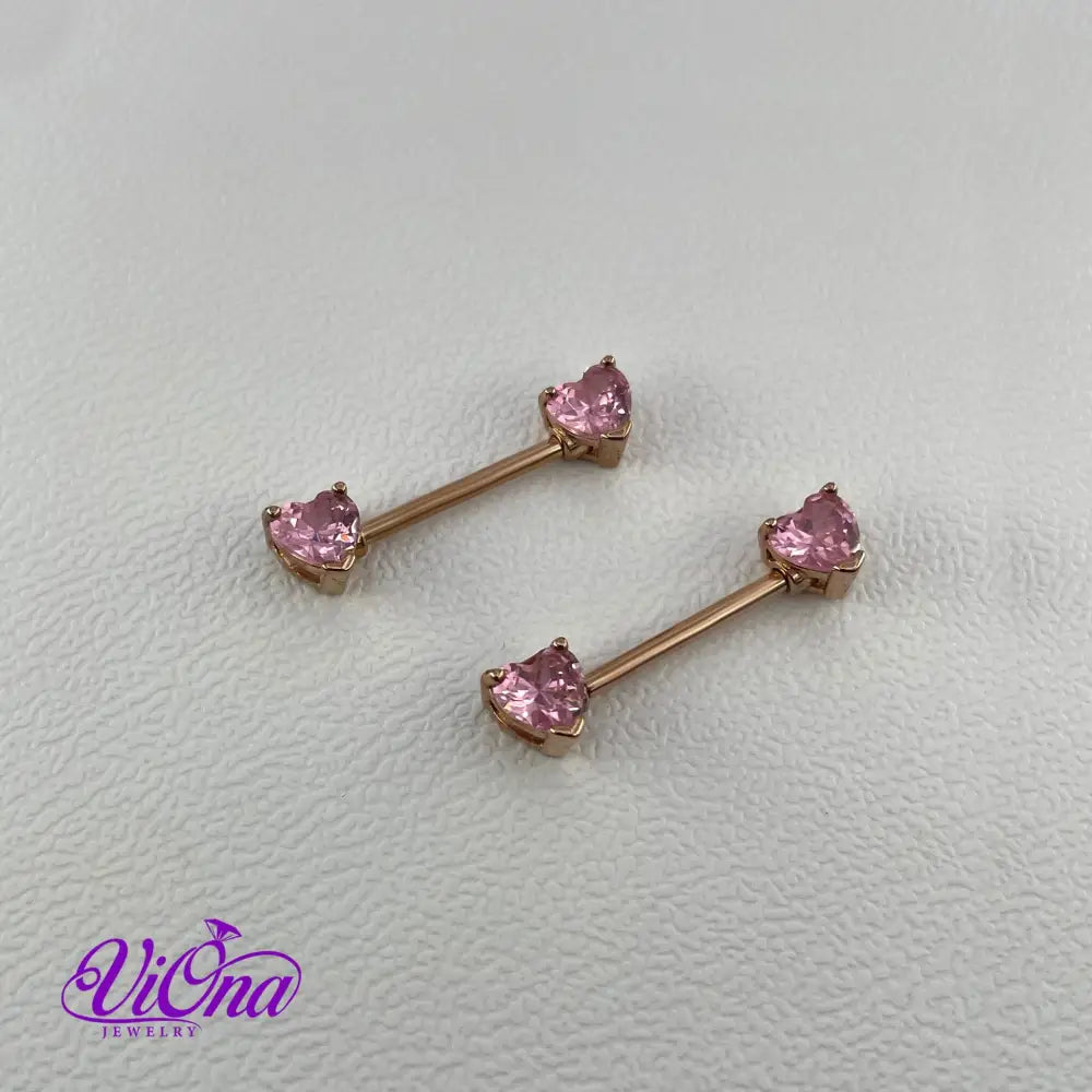 Pink Ear and Nipple Heart Piercing in pair from Anti rust and tarnish Rosegold 14G 316 L Surgical Steel