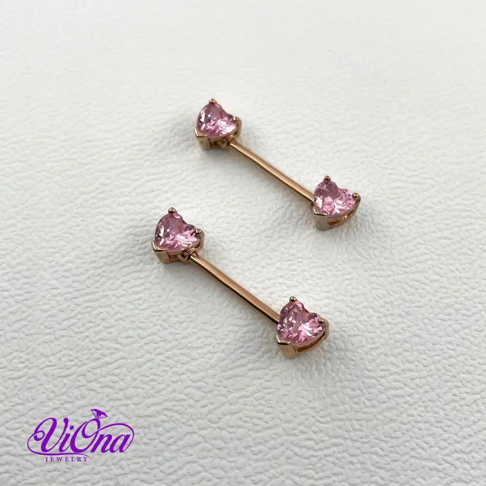 Pink Ear and Nipple Heart Piercing in pair from Anti rust and tarnish Rosegold 14G 316 L Surgical Steel